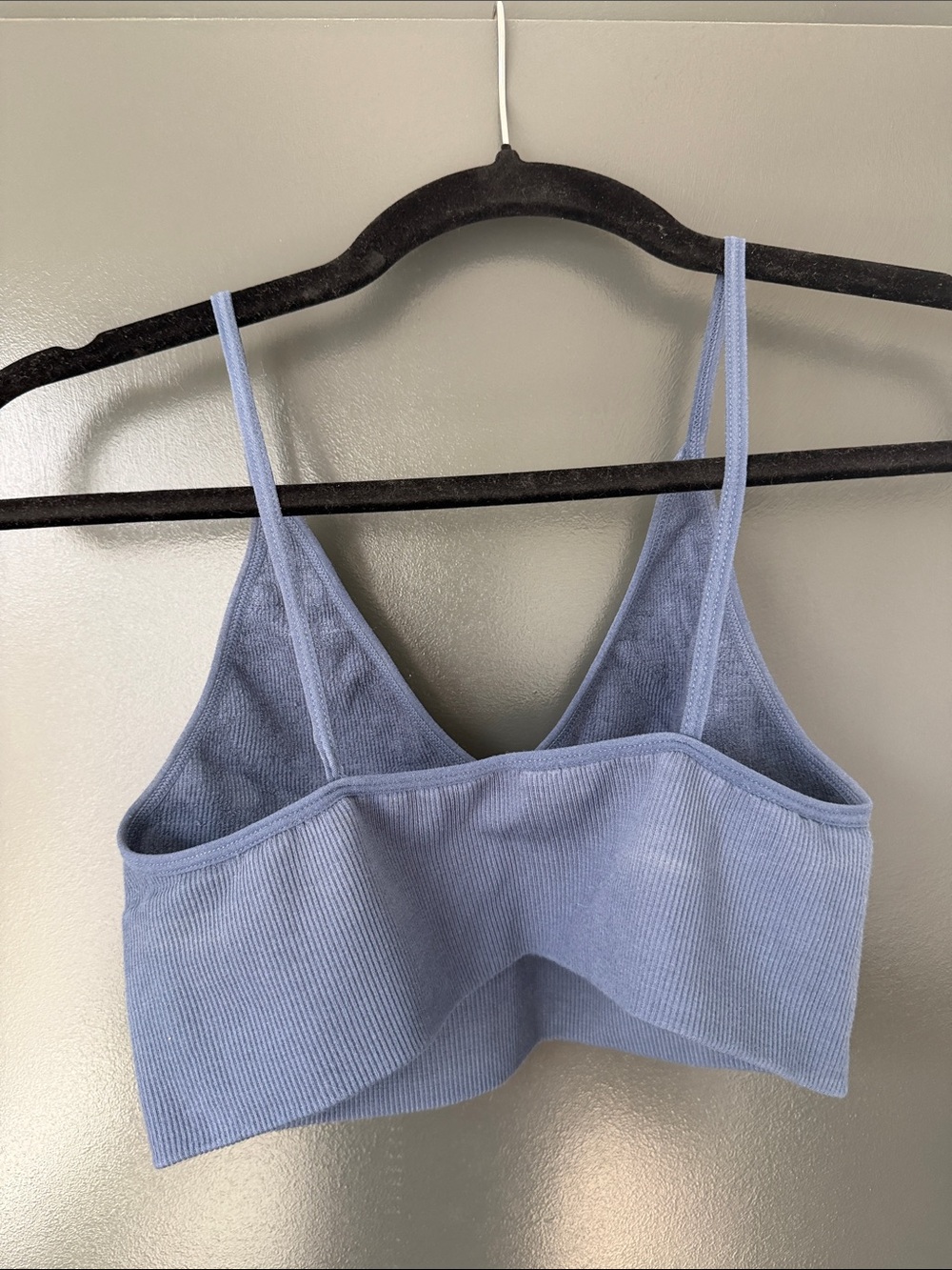 Washed Blue Ribbed V-Neck Bralette - Picture 2 of 3